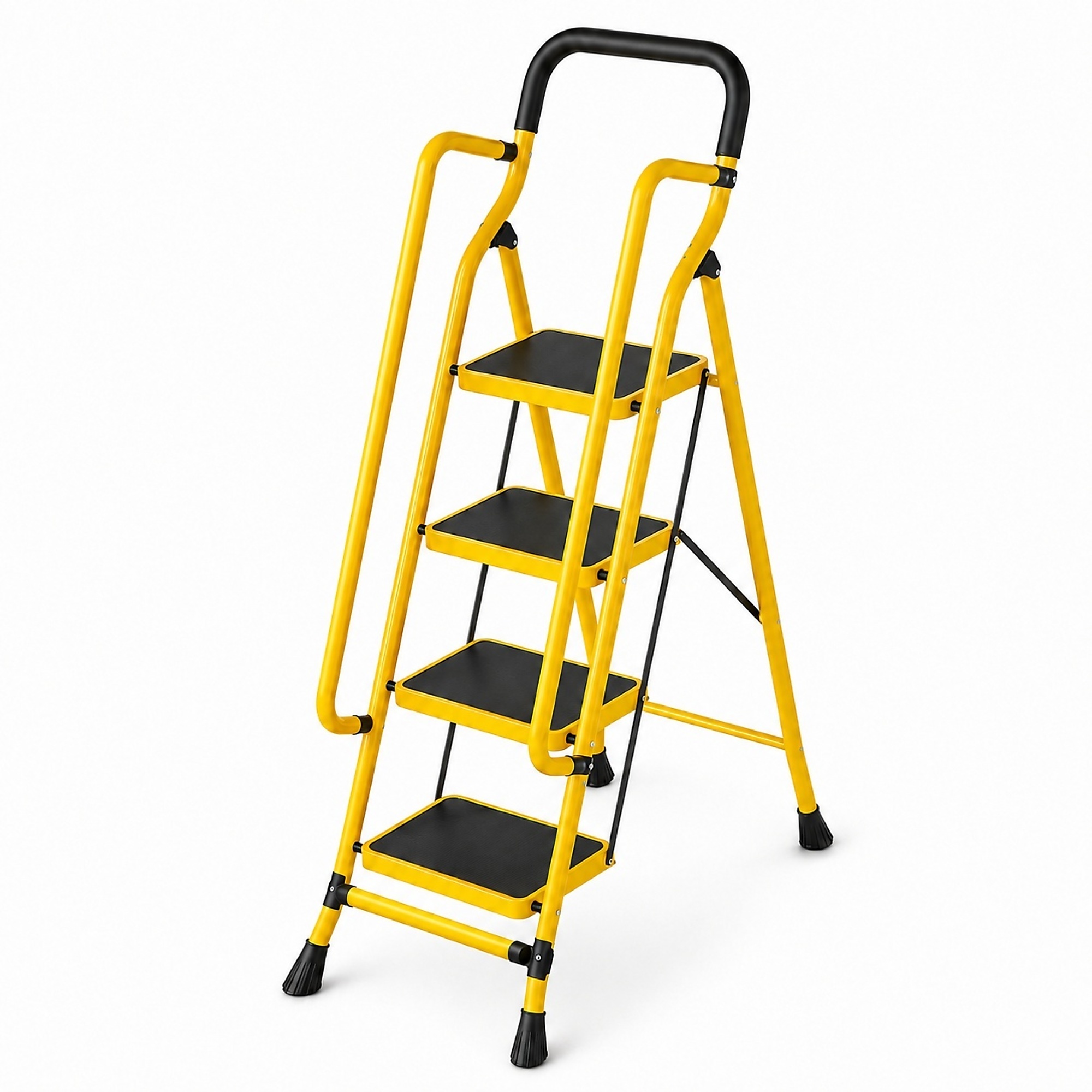 4-Step Ladders with Upgraded Reinforcement Kit and Non-Slip Large Base in Yellow